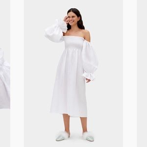 Sleeper White Off-Shoulder Midi Dress